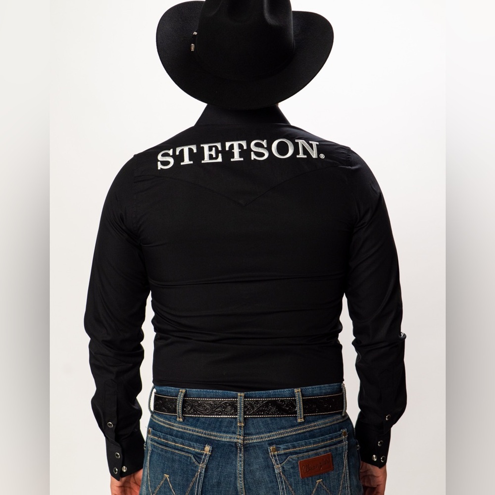 Stetson Mens Black 100% Cotton Logo Wear size Small Shirt - Picture 2 of 6